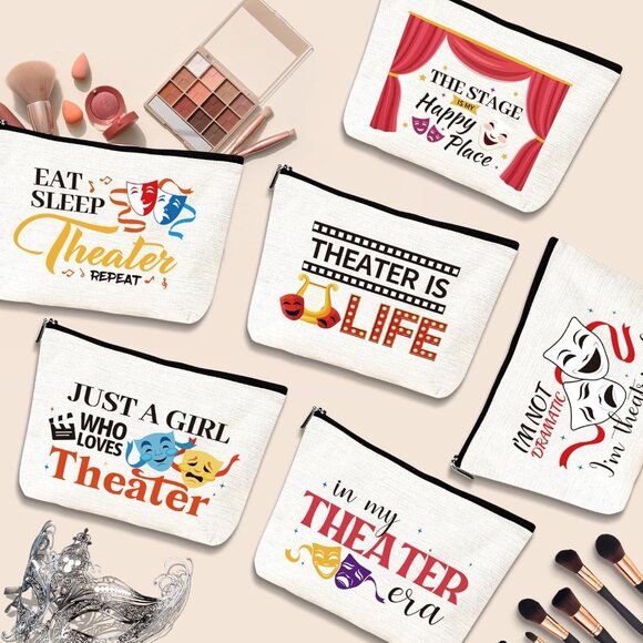 Theater Gifts Makeup Bags - 6Pcs Musical Theater Cosmetic Bags with Zipper, Funn - Picture 2 of 6